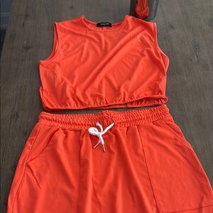 Orange Ankle-Length Cropped Jumpsuit Relaxed Fit